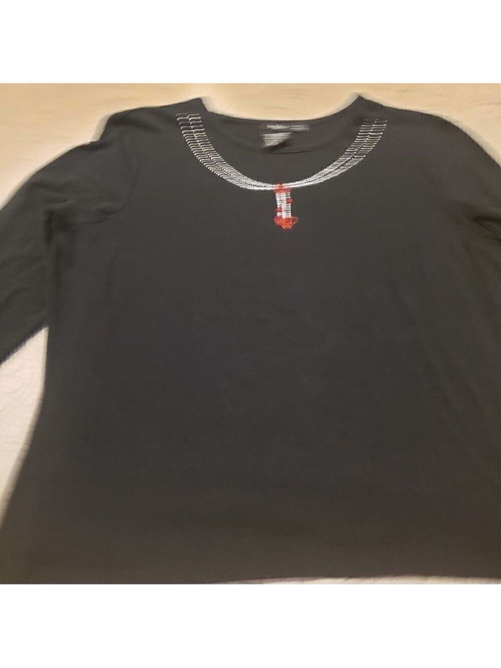 Haggar Black Long Sleeve Embellished T-shirt